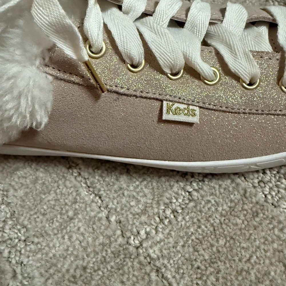 Kate Spade Women’s Shimmering Gold Sneakers‎ with White Fur